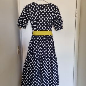 Polka Dot Dress Sz S Midi Navy/Black short sleeve Cotton blend